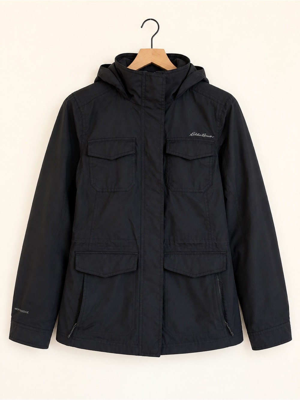 Eddie Bauer WeatherEdge Black Hooded Utility Rain Jacket
